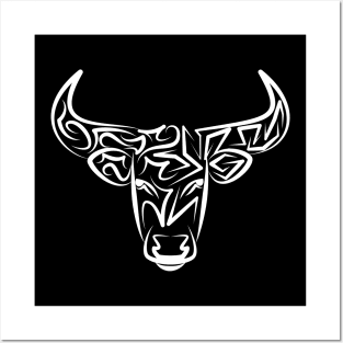 Black and White Tribal Bull / Ox Posters and Art